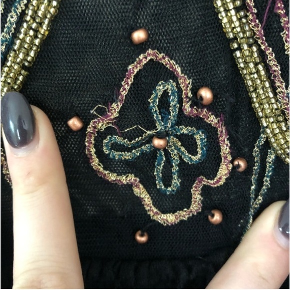 Free People Black Short Embellished Peplum Shirt M - Picture 2 of 8